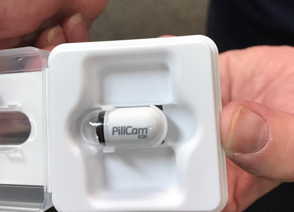 pillcam white and clear capsule labelled 'pillcam'